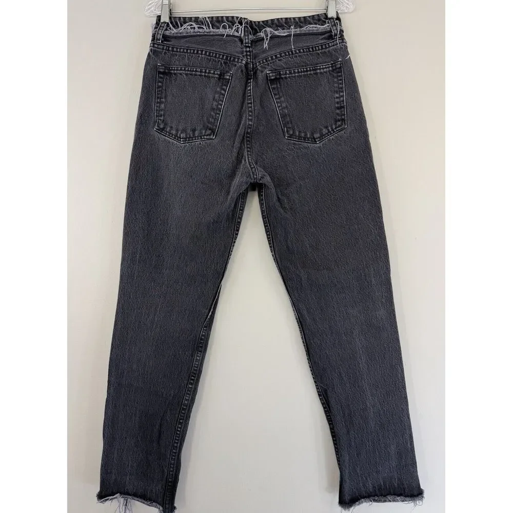 Reformation Crop Cigarette Euphrates Raw Hem Frayed Charcoal Black - Picture 6 of 16